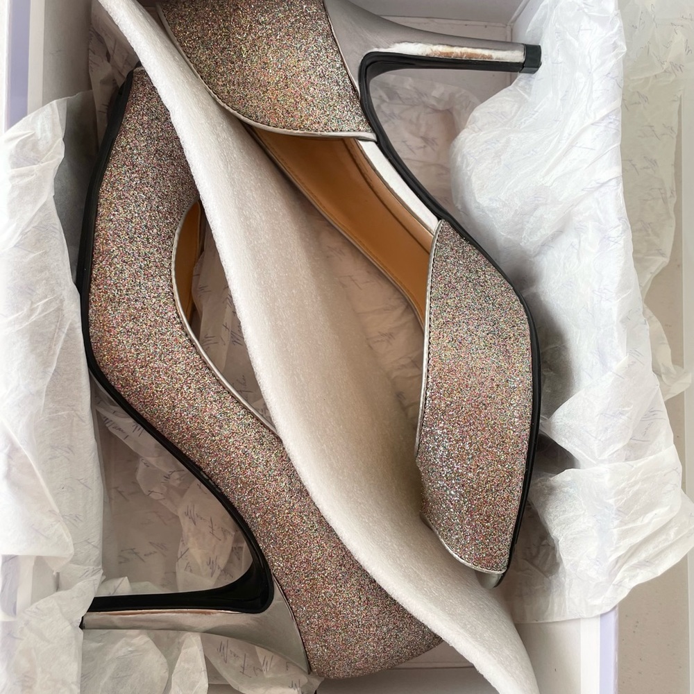 Marc Fisher Joey3 Silver Multitexture Peep-Toe He… - image 1